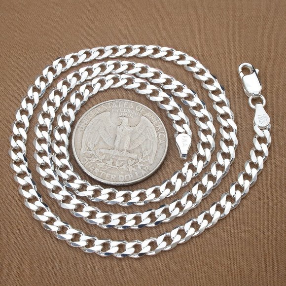 Real 925 Sterling Silver Curb Chain 5.7mm 22", High Quality Made in Italy - Picture 2 of 6